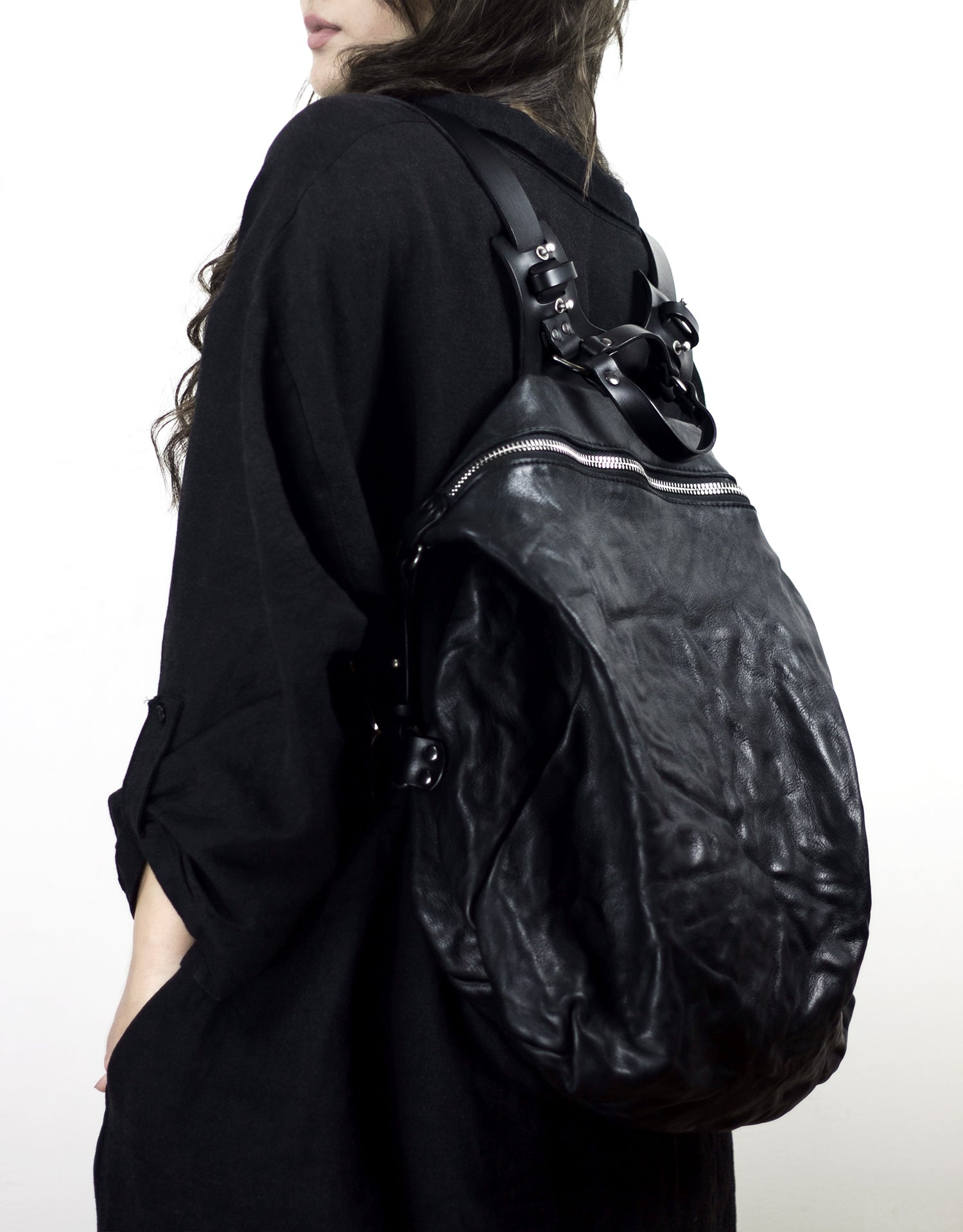black leather harness backpack TEO+NG