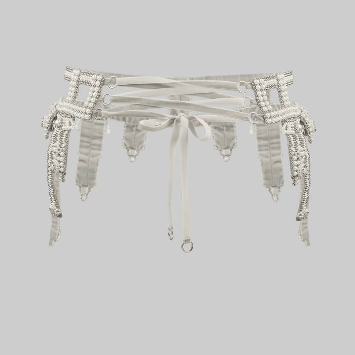 Garters Objects OBJECT AND DAWN - PEARL AMAYA MODULAR GARTER BELT W/ WHITE TASSELS ...