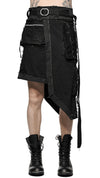MINOAR - CARGO MULTI-CUT ASYMMETRIC KILT, IN BLACK