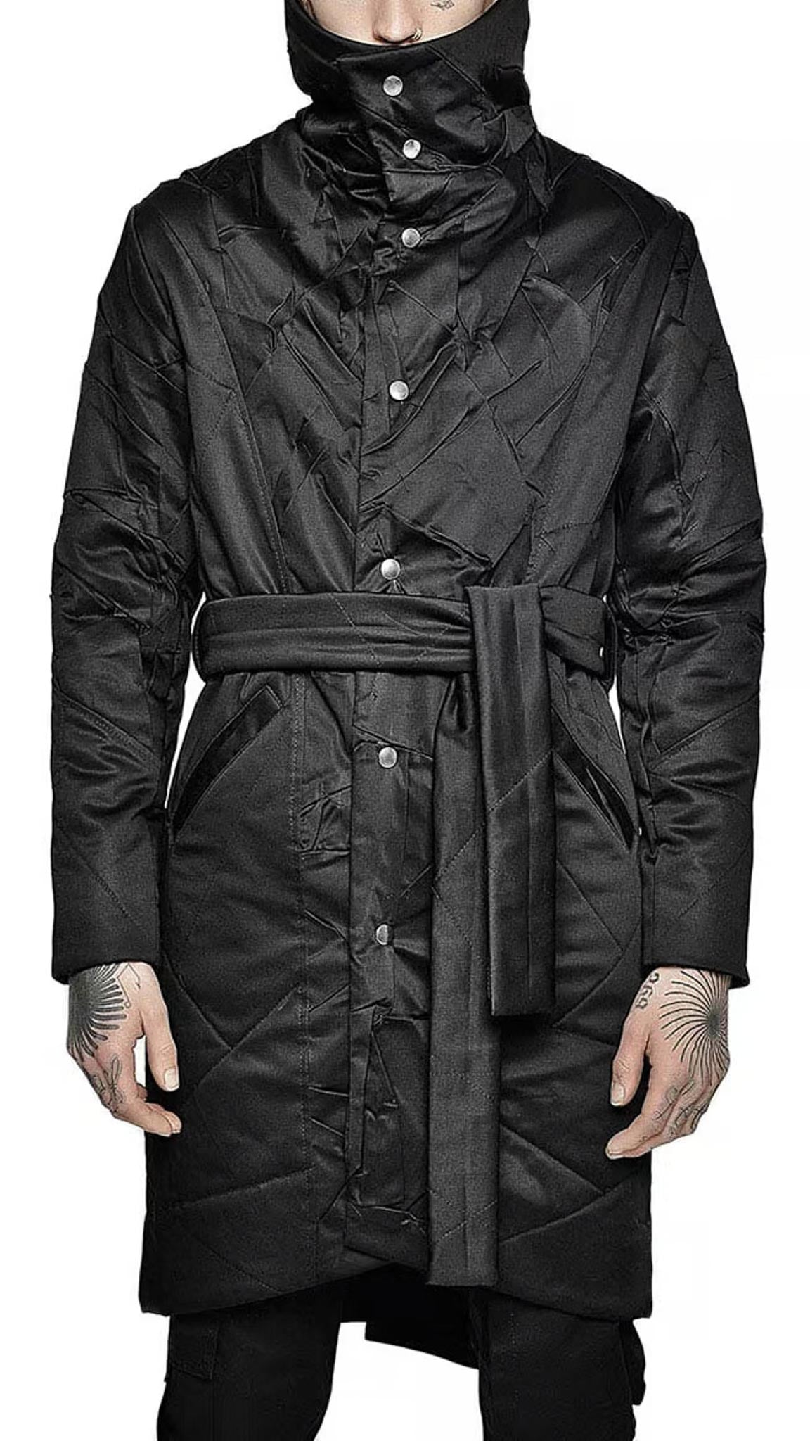 Wrapper Coat MINOAR - CRUSHED HIGH NECK WRAPPER COAT, IN BLACK – Springsioux