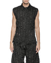MINOAR - FILAMENTOUS SLEEVELESS COLLAR SHIRT, IN BLACK