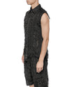 MINOAR - FILAMENTOUS SLEEVELESS COLLAR SHIRT, IN BLACK