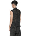 MINOAR - FILAMENTOUS SLEEVELESS COLLAR SHIRT, IN BLACK