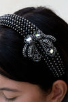 OBJECT & DAWN - AMAYA BEADED BOW MODULAR HEADBAND, IN JET BLACK