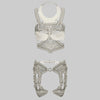 OBJECT AND DAWN - COMPLETE KHUTULUN MODULAR SYSTEM IN PEARL: TOP, BODICE, GARTER BELT, 2 GARTER BANDS