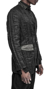 MINOAR - LINEAR CRUSHED TECHNIQUE BLAZER JACKET, IN BLACK