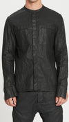 MASNADA - COATED LINEN SHIRT WITH STITCHES, IN BLACK