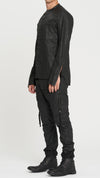 MASNADA - COATED LINEN SHIRT WITH STITCHES, IN BLACK