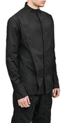 MINOAR - DECONSTRUCT COLLARLESS LAYER SHIRT, IN BLACK