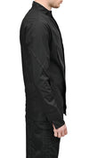 MINOAR - DECONSTRUCT COLLARLESS LAYER SHIRT, IN BLACK