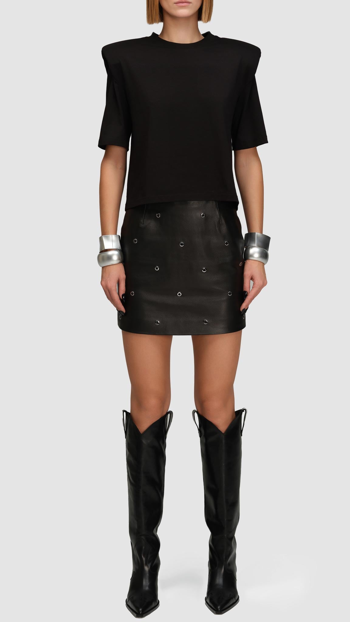 PRITCH LONDON - POWER SHOULDER T SHIRT, IN BLACK – Springsioux