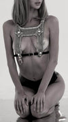 OBJECT AND DAWN - ARTEMISIA MESH TOP IN SILVER W/ LEATHER BELT