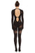 Full body catsuit made of extra soft eco-performance fabric that gives the feeling of a second skin. Opaque and sheer panels, open back with gold clasps at neck and mid-back